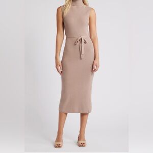 Charles Henry Turtleneck Sleeveless Rib Sweater Dress